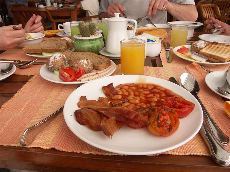 Frukost p� hotellet - frukostbuff�n hade allt man kan �nska sig