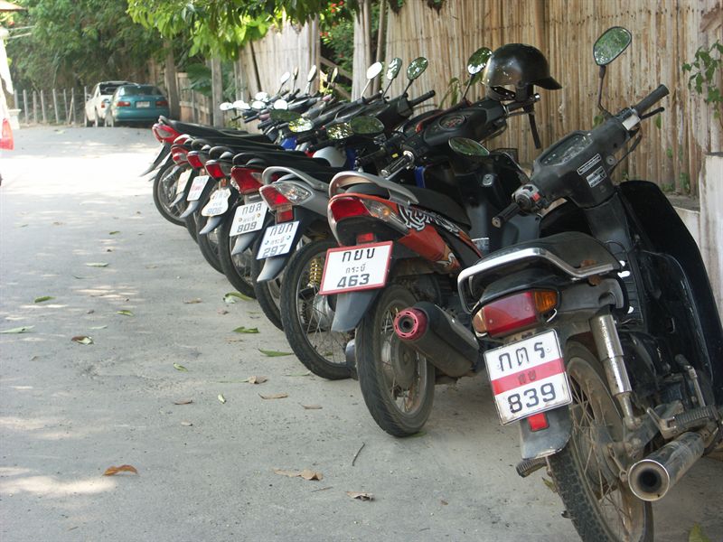 Alla �ker omkring p� l�tta motorcyklar och ingen har hj�lm