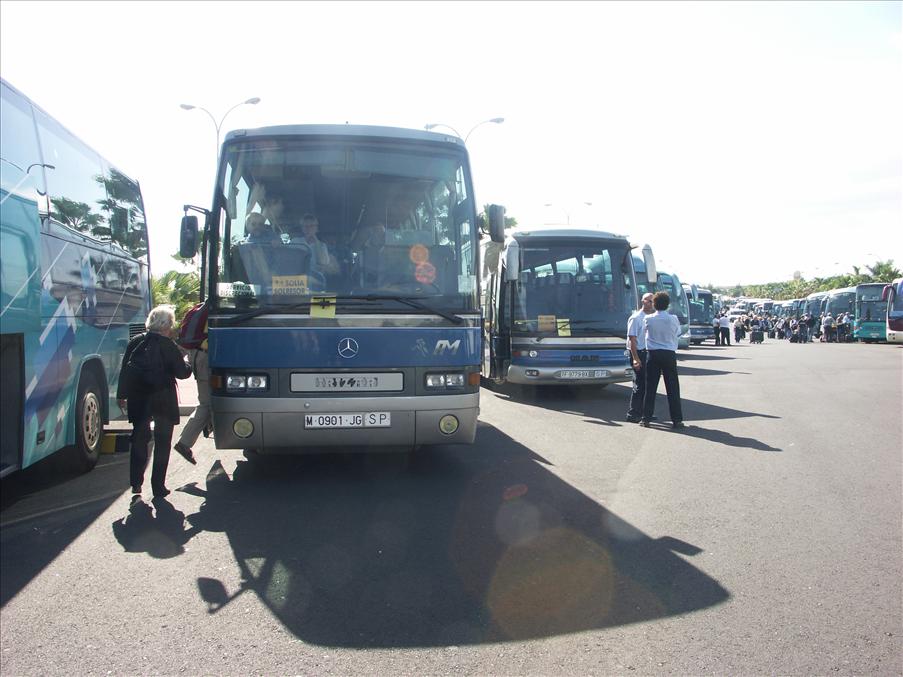 Bussarna som ska ta oss till Los Christianos